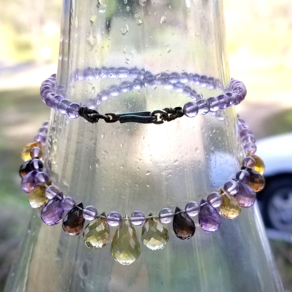 Preowned Sterling Silver and Semi Precious Briolette Stones Handmade Necklace